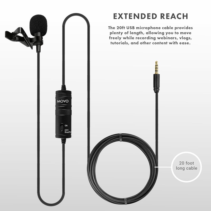 Movo LV1-USB Lavalier Microphone for Camera, Lapel for iPhone and Android Smartphones, Body Lav Mic, Clip On Microphone for 3.5mm, Shirt Lapel Mic for Phone, GoPro, Interview, Computer, PC - Image 5